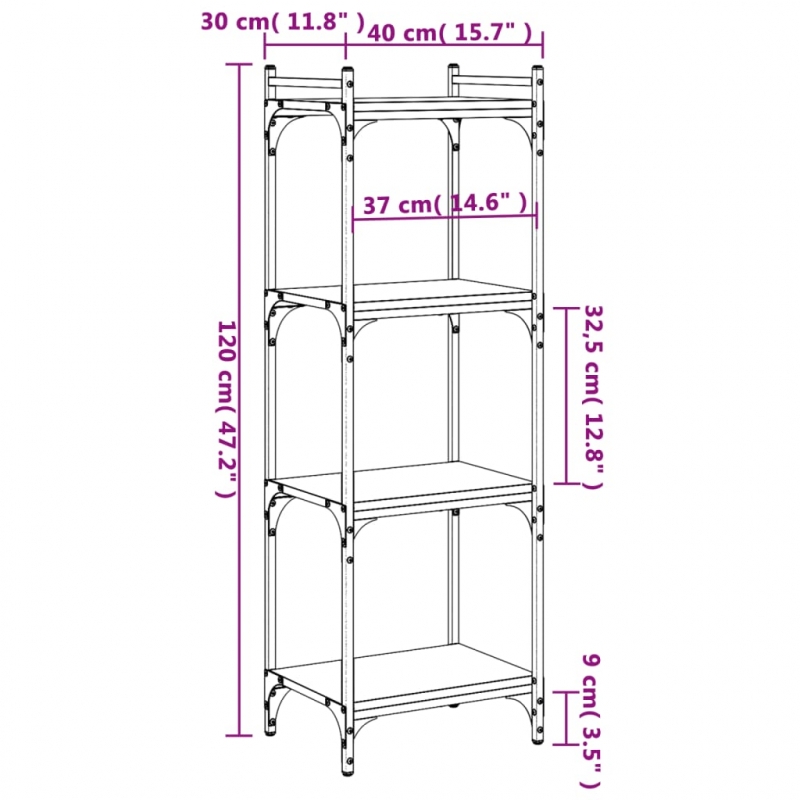 Bücherregal 4 Böden Räuchereiche 40x30x120 cm Holzwerkstoff