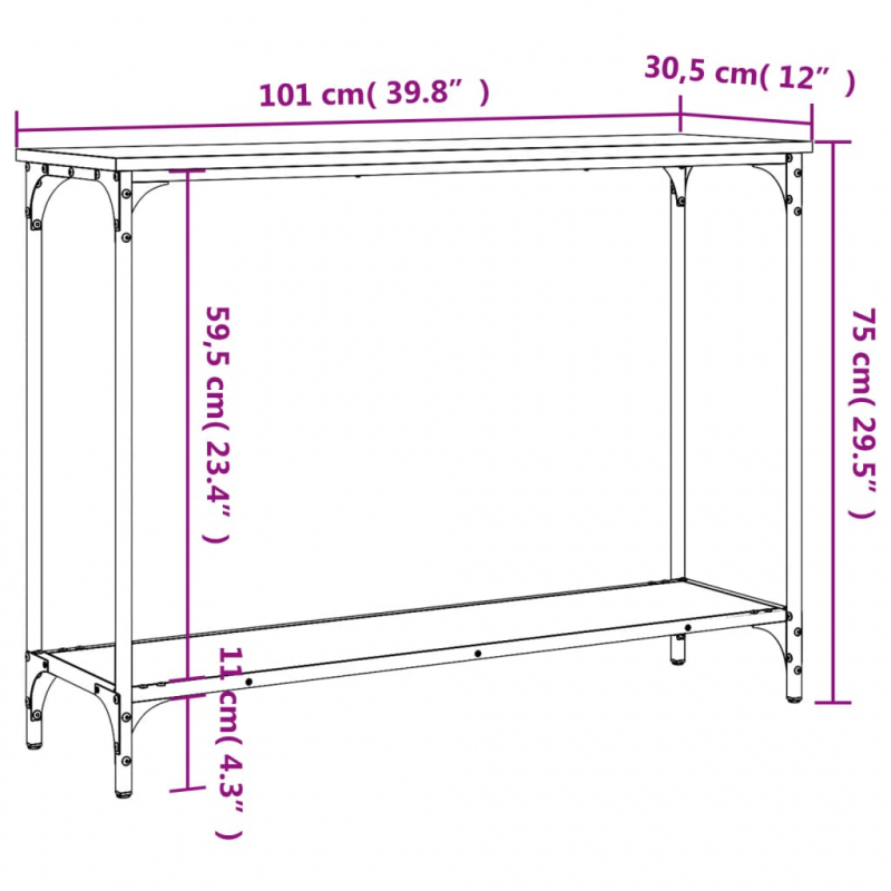 Konsolentisch Grau Sonoma 101x30,5x75 cm Holzwerkstoff