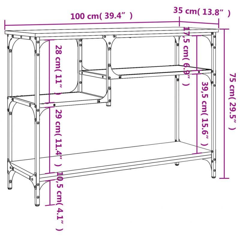 Konsolentisch mit Ablagen Braun Eichen-Optik 100x35x75 cm