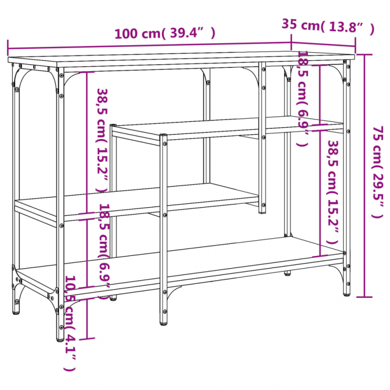 Konsolentisch mit Ablagen Grau Sonoma 100x35x75 cm