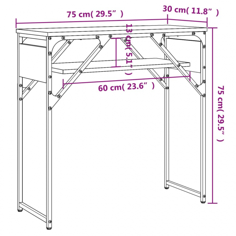 Konsolentisch mit Ablage Grau Sonoma 75x30x75cm Holzwerkstoff