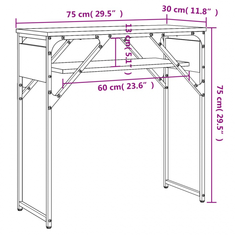 Konsolentisch mit Ablage Braun Eichen-Optik 75x30x75cm