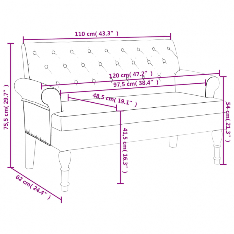 Sitzbank mit Rückenlehne Schwarz 120x62x75,5 cm Stoff