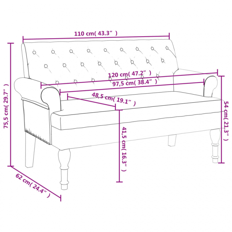 Sitzbank mit Rückenlehne Weinrot 120x62x75,5 cm Stoff