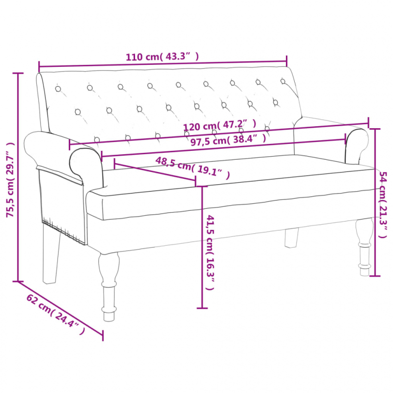 Sitzbank mit Rückenlehne Braun 120x62x75,5 cm Wildleder-Optik