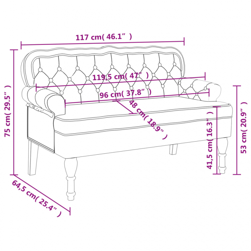 Sitzbank mit Rückenlehne Dunkelgrau 119,5x64,5x75 cm Samt