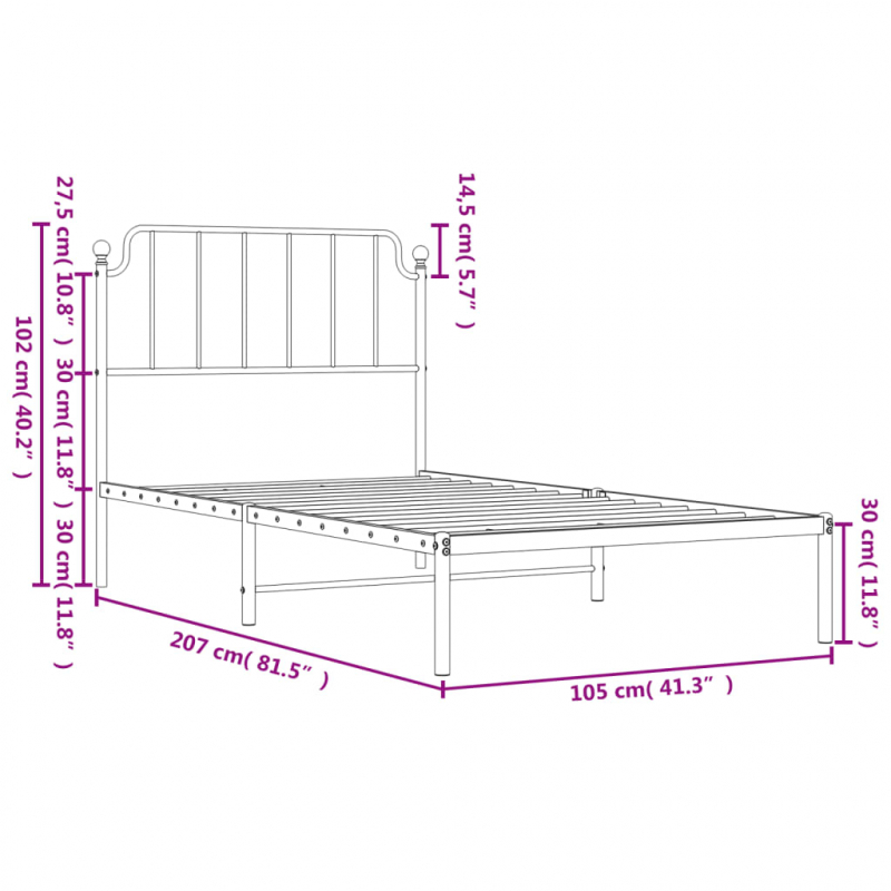 Bettgestell mit Kopfteil Metall Schwarz 100x200 cm