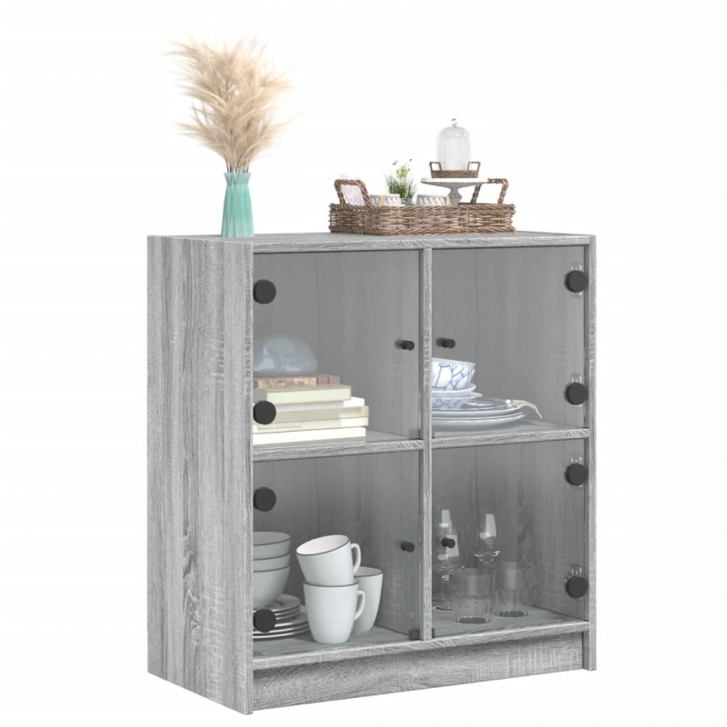 Beistellschrank mit Glastüren Grau Sonoma 68x37x75,5 cm