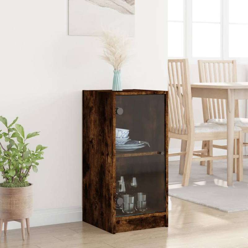 Beistellschrank mit Glastüren Räuchereiche 35x37x75,5 cm