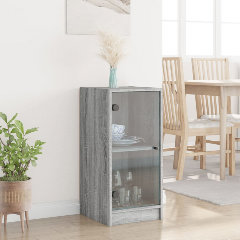 Beistellschrank mit Glastüren Grau Sonoma 35x37x75,5 cm