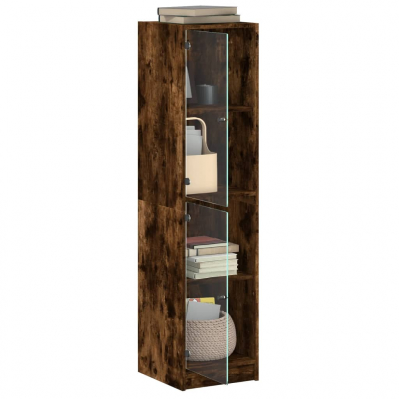 Highboard mit Glastüren Räuchereiche 35x37x142 cm