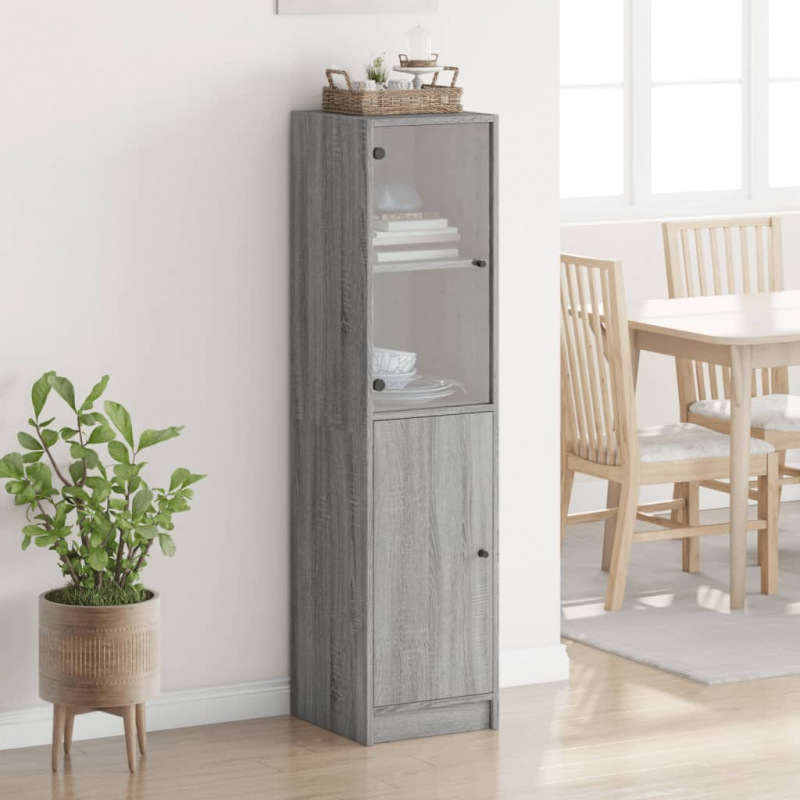 Highboard mit Glastür Grau Sonoma 35x37x142 cm