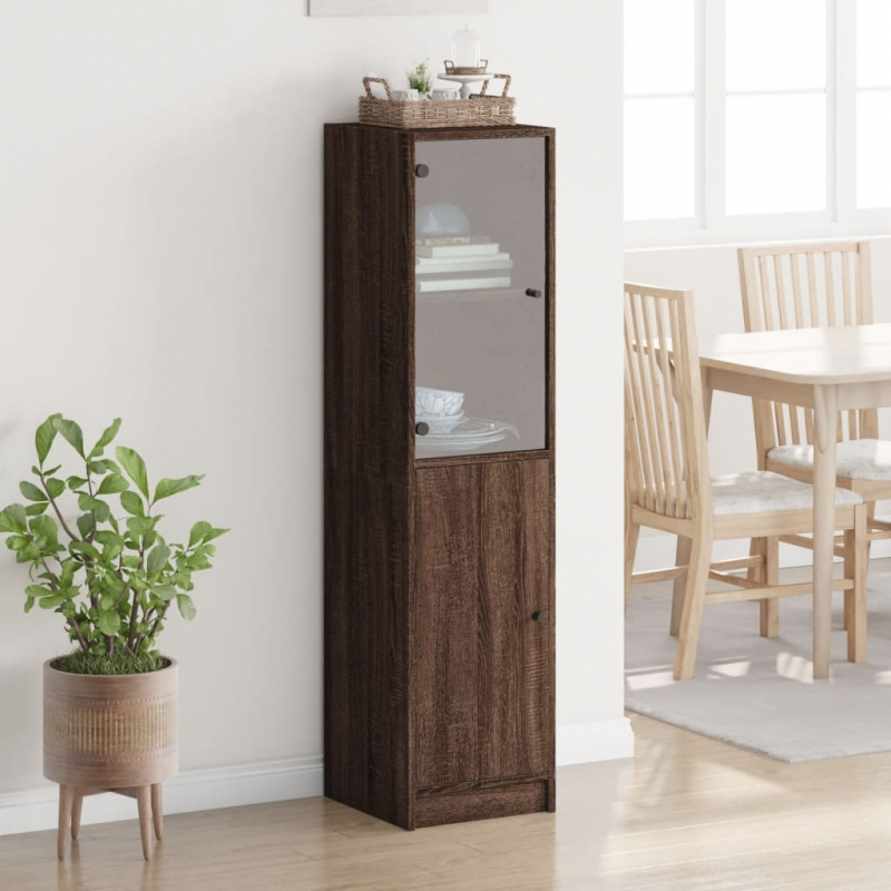 Highboard mit Glastür Braun Eichen-Optik 35x37x142 cm