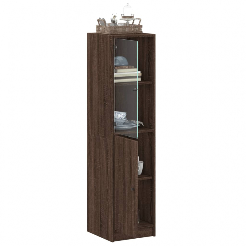 Highboard mit Glastür Braun Eichen-Optik 35x37x142 cm