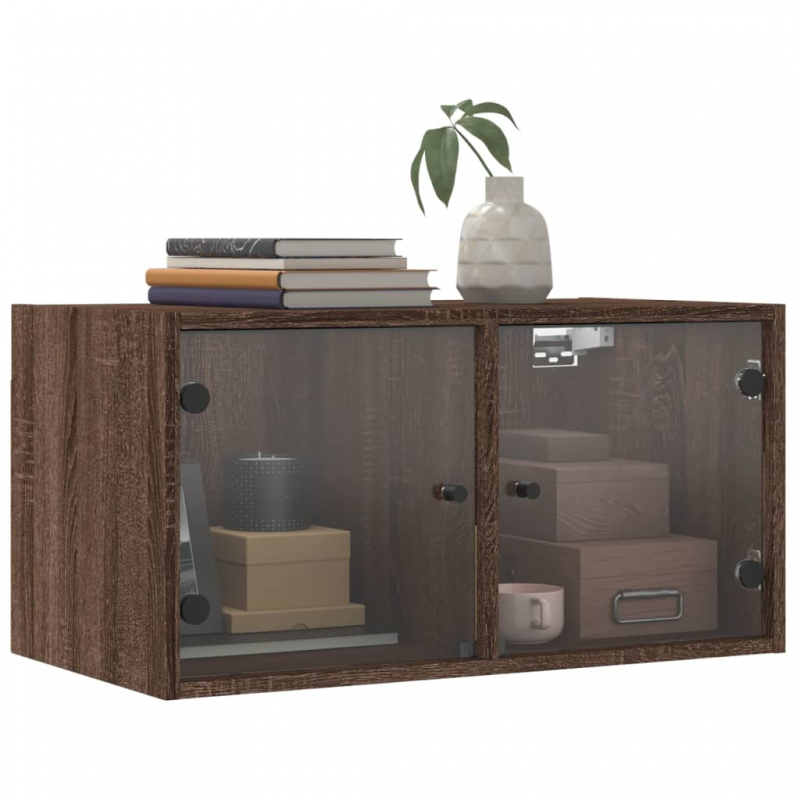 Wandschrank mit Glastüren Braun Eichen-Optik 68,5x37x35 cm