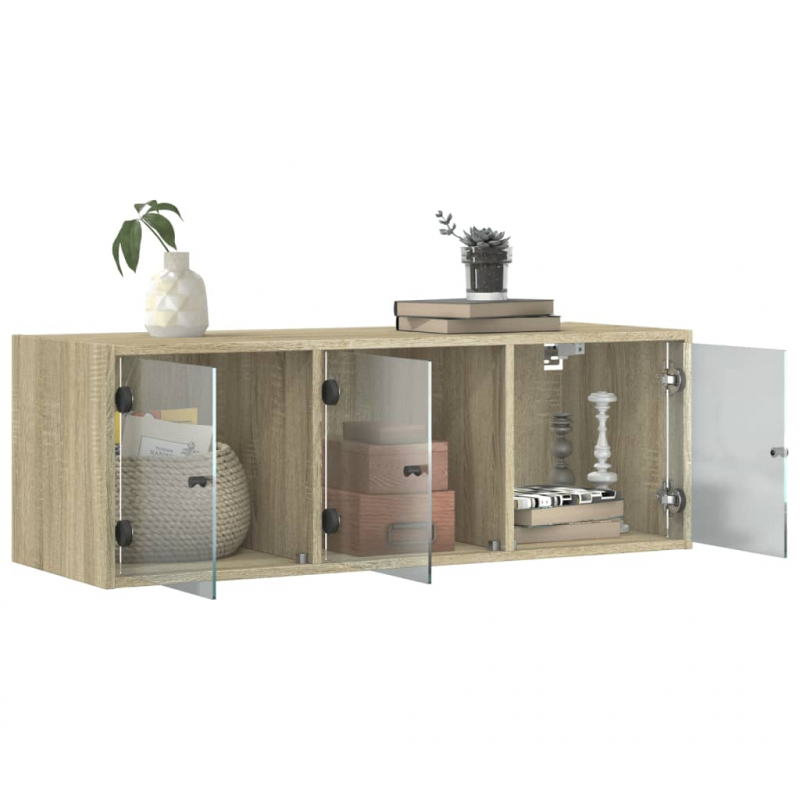 Wandschrank mit Glastüren Sonoma-Eiche 102x37x35 cm