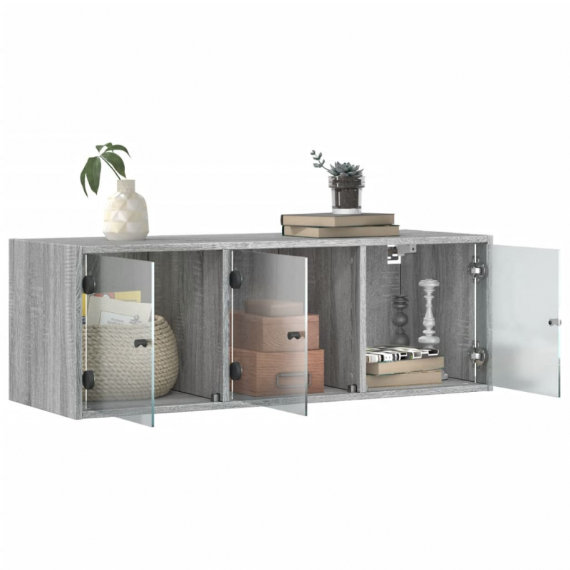 Wandschrank mit Glastüren Grau Sonoma 102x37x35 cm