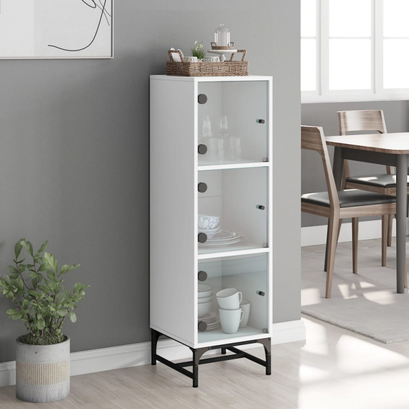 Highboard mit Glastüren Weiß 35x37x120 cm