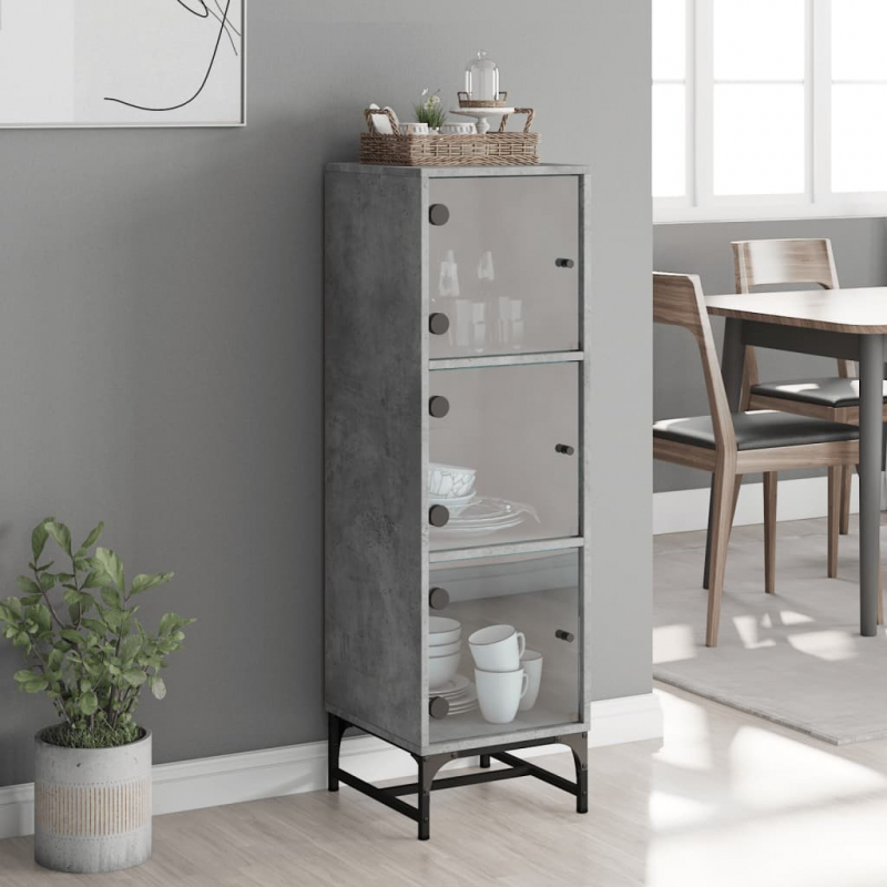 Highboard mit Glastüren Betongrau 35x37x120 cm