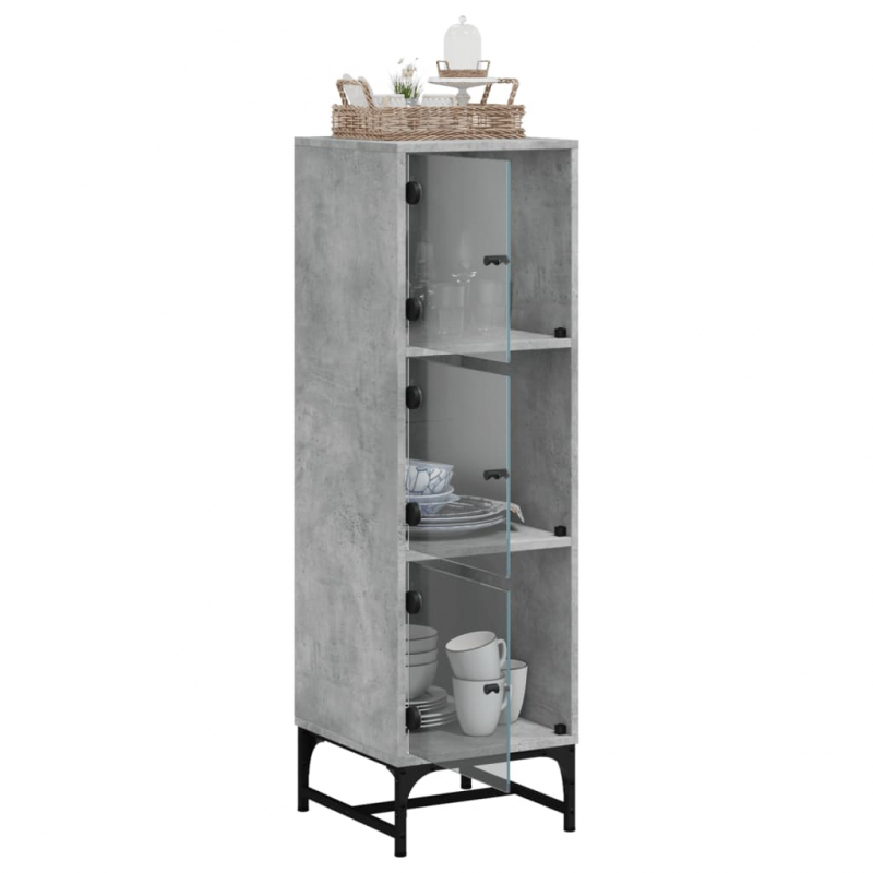 Highboard mit Glastüren Betongrau 35x37x120 cm