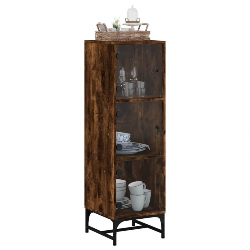 Highboard mit Glastüren Räuchereiche 35x37x120 cm
