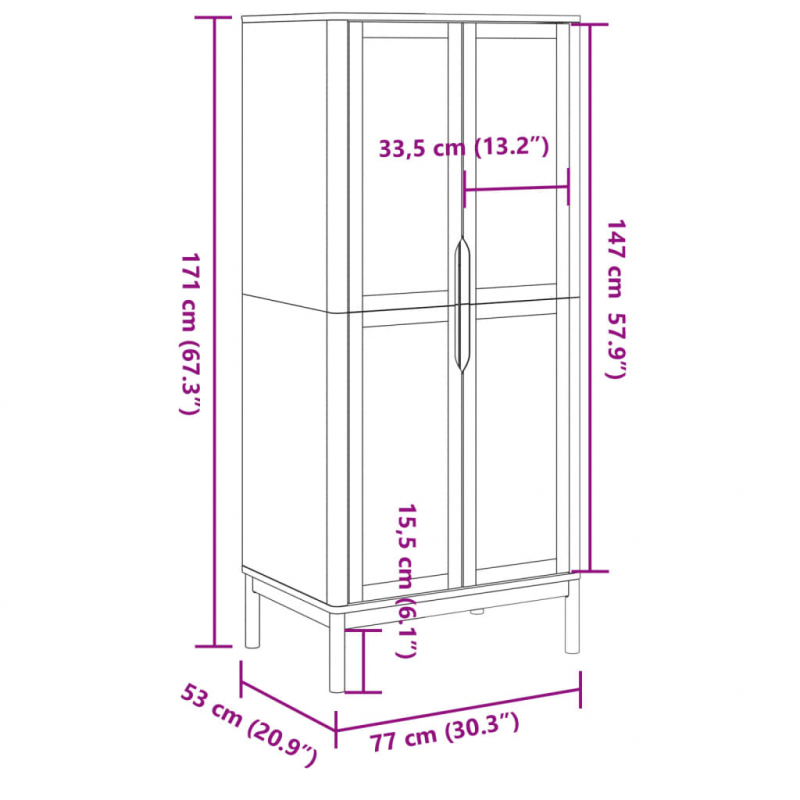 Kleiderschrank FLORO Wachsbraun 77x53x171 cm Massivholz Kiefer