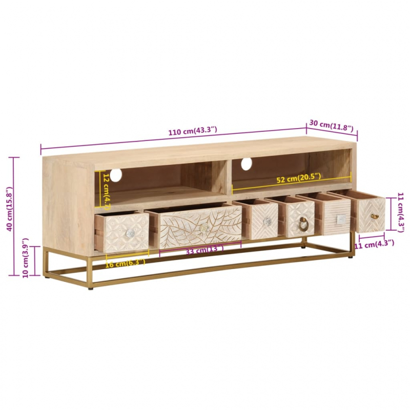 TV-Schrank 110x30x40 cm Massivholz Mango und Eisen