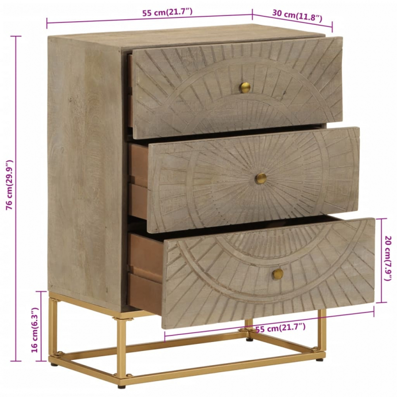 Kommode 55x30x76 cm Massivholz Mango und Eisen