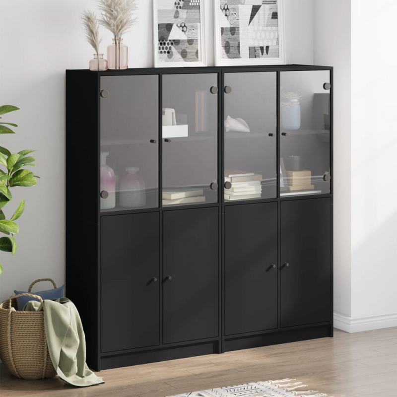 Bücherschrank mit Türen Schwarz 136x37x142 cm Holzwerkstoff