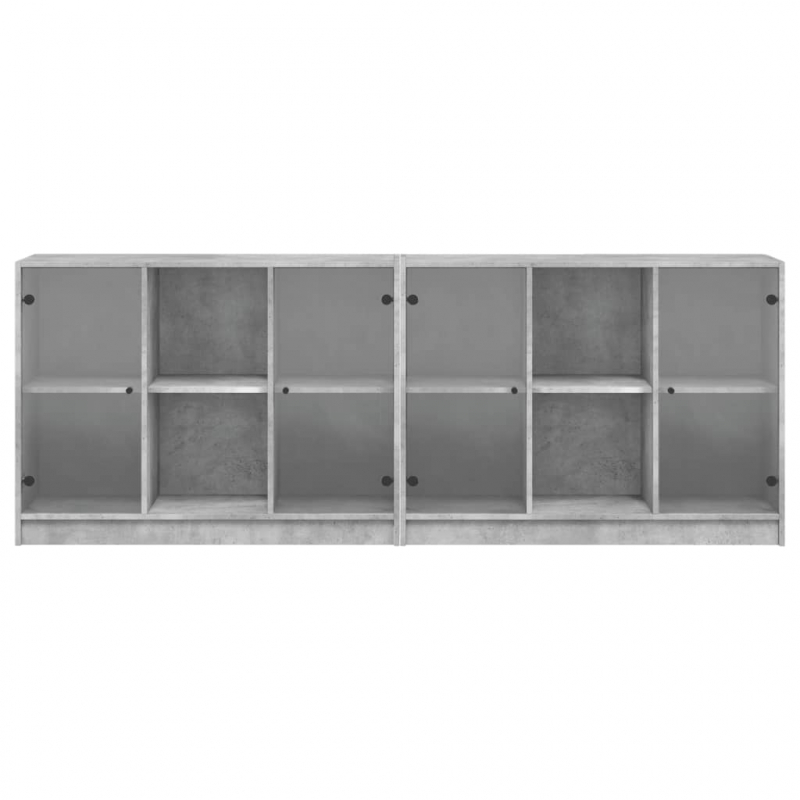 Bücherschrank mit Türen Betongrau 204x37x75 cm Holzwerkstoff