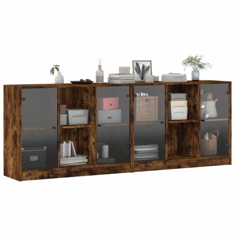 Bücherschrank mit Türen Räuchereiche 204x37x75 cm Holzwerkstoff