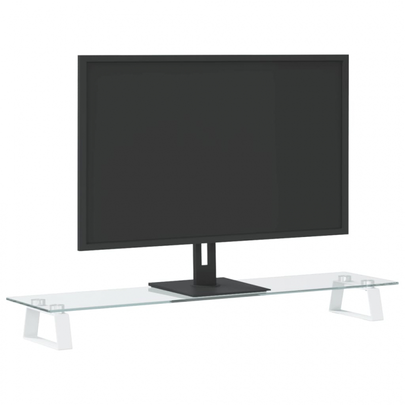 Monitorständer Weiß 80x20x8 cm Hartglas und Metall
