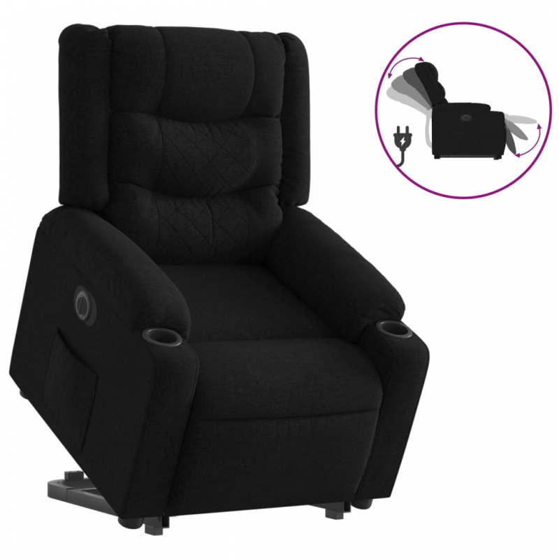 Relaxsessel mit Aufstehhilfe Elektrisch Schwarz Stoff