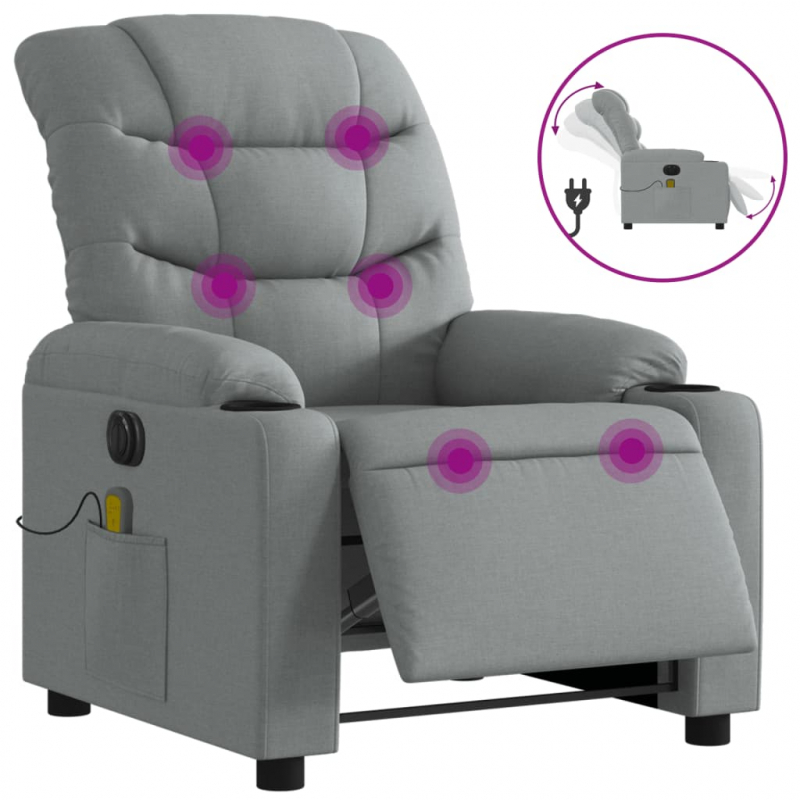 Massagesessel Elektrisch Hellgrau Stoff