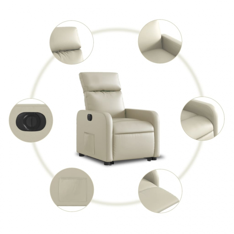 Relaxsessel mit Aufstehhilfe Elektrisch Creme Kunstleder