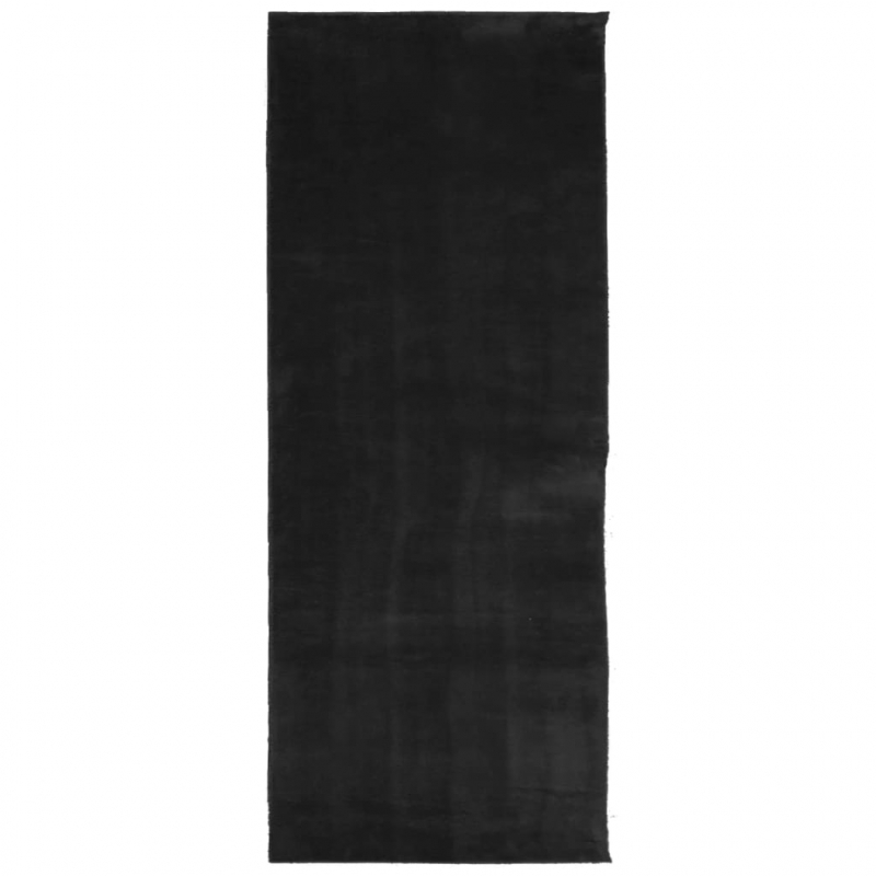 Teppich HUARTE Kurzflor Weich und Waschbar Schwarz 80x200 cm