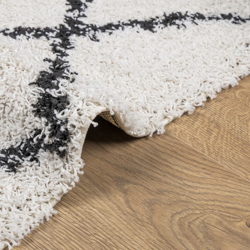 Teppich Shaggy Hochflor Modern Creme und Schwarz 80x150 cm