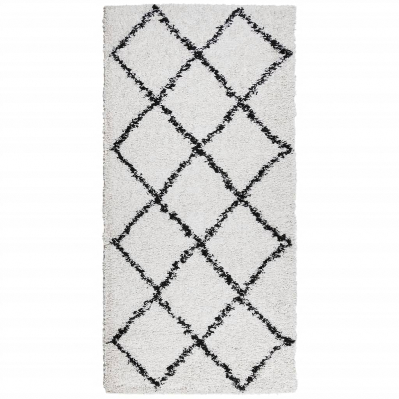 Teppich Shaggy Hochflor Modern Creme und Schwarz 100x200 cm
