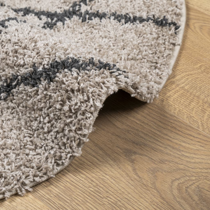 Teppich Shaggy Hochflor Modern Beige und Anthrazit Ø 240 cm