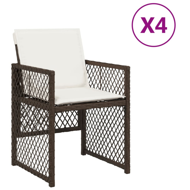 Gartenstühle mit Kissen 4 Stk. Braun Poly Rattan