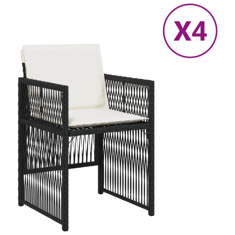 Gartenstühle mit Kissen 4 Stk. Schwarz Poly Rattan