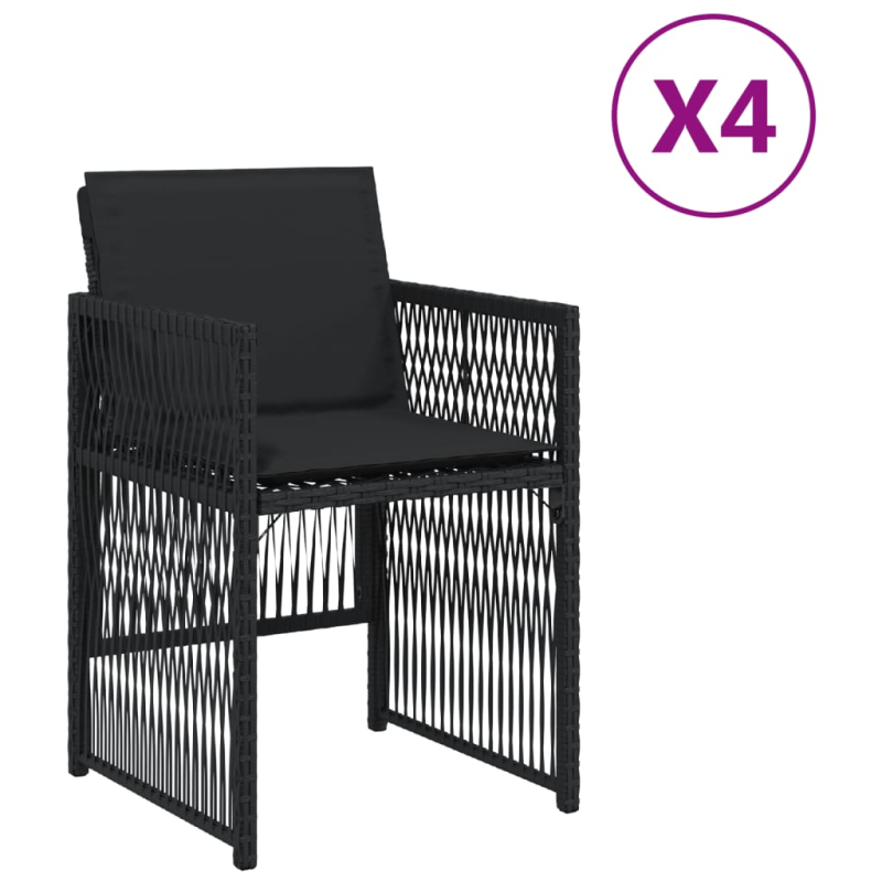 Gartenstühle mit Kissen 4 Stk. Schwarz Poly Rattan