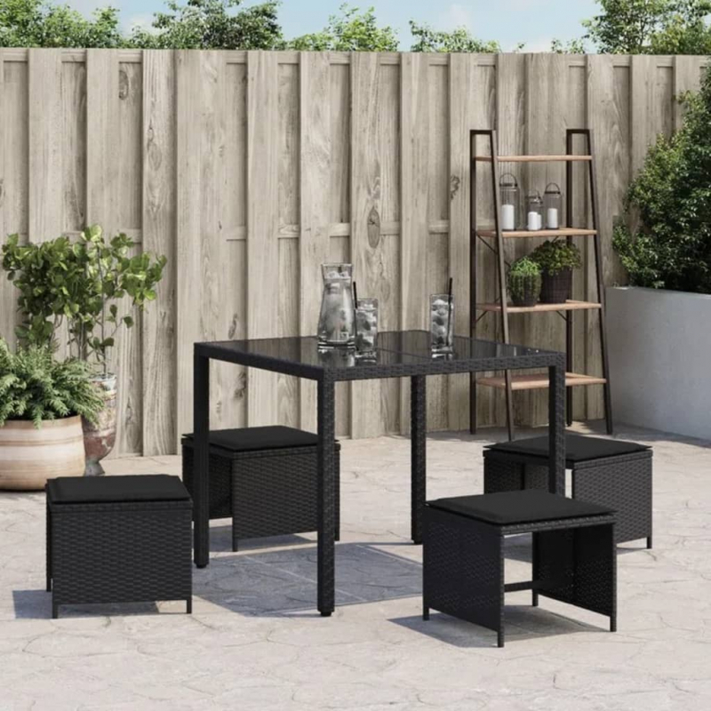 Gartenhocker mit Kissen 4 Stk. Schwarz 41x41x36 cm Poly Rattan