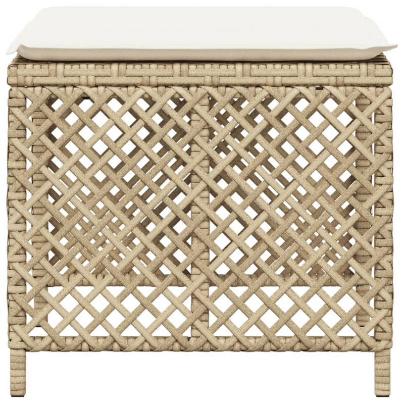 Gartenhocker mit Kissen 4 Stk. Beige 41x41x36 cm Poly Rattan