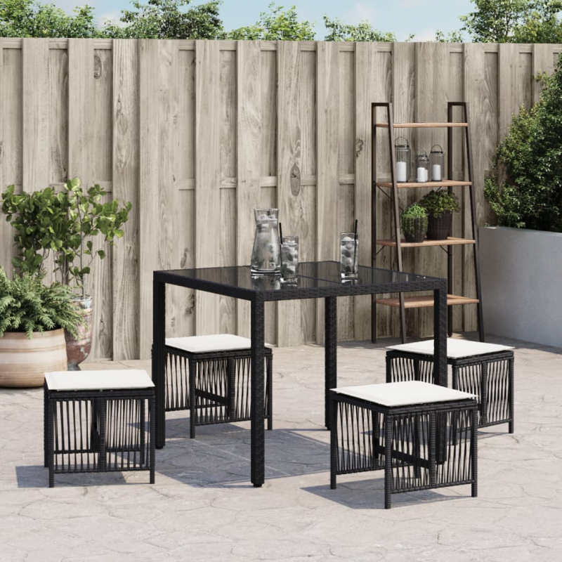 Gartenhocker mit Kissen 4 Stk. Schwarz 41x41x36 cm Poly Rattan