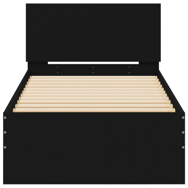 Bettgestell mit Kopfteil und LED-Leuchten Schwarz 75x190 cm