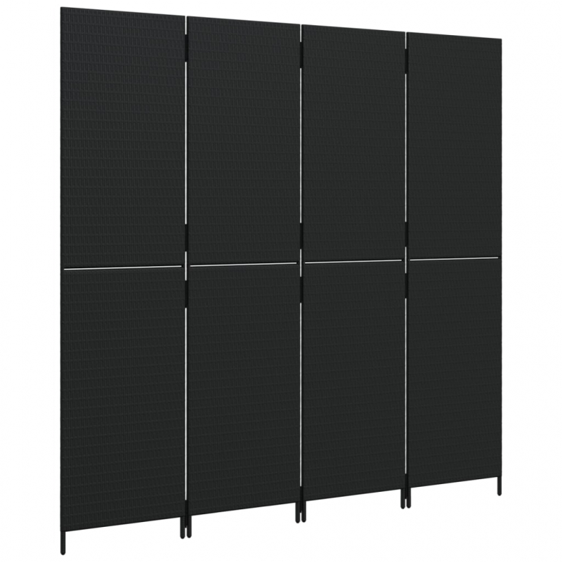 Paravent 4-tlg. Schwarz Poly Rattan