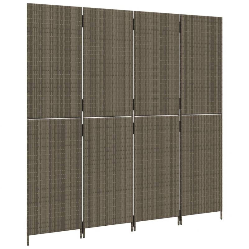 Paravent 4-tlg. Grau Poly Rattan