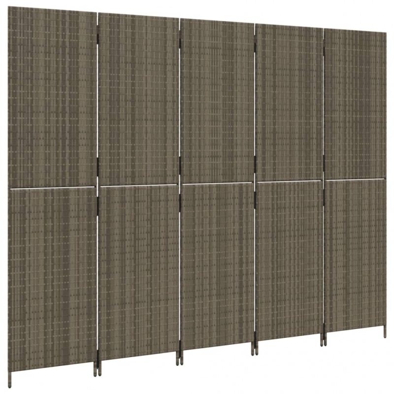 Paravent 5-tlg. Grau Poly Rattan