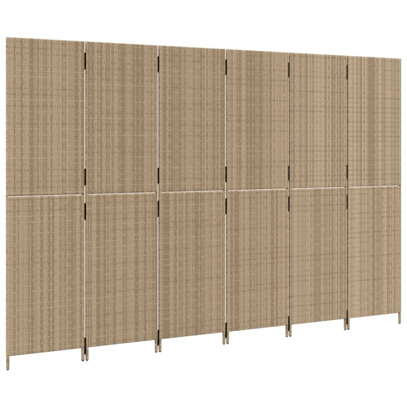 Paravent 6-tlg. Beige Poly Rattan